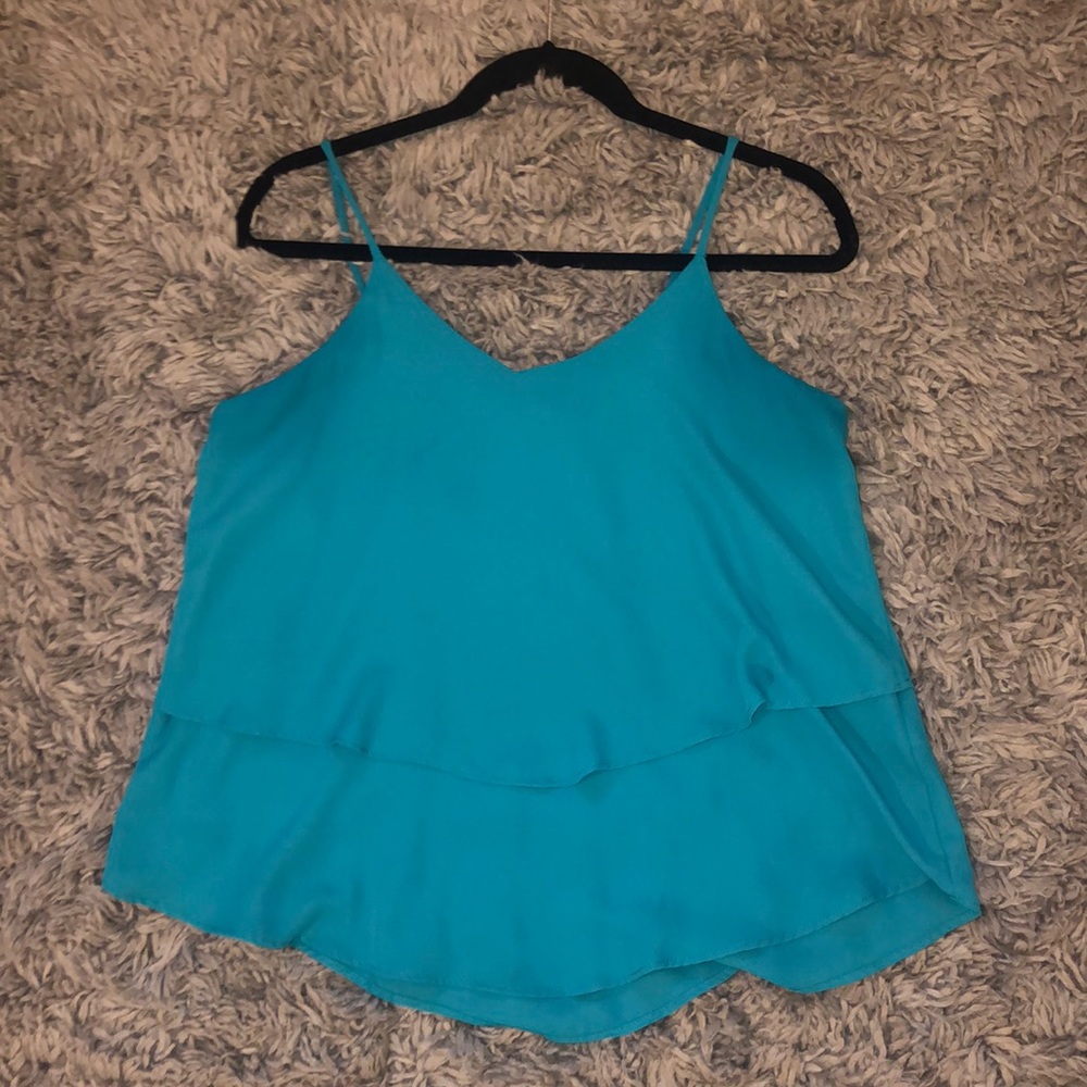 Teal silk flowy tank top